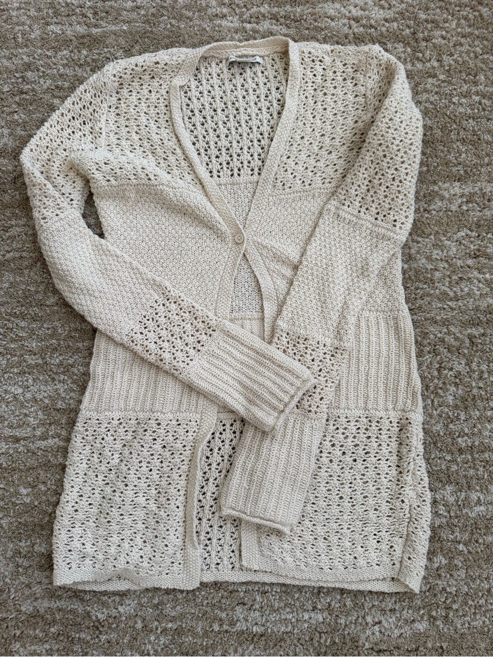 American Eagle Outfitters Cream Openwork Button-Front Cardigan